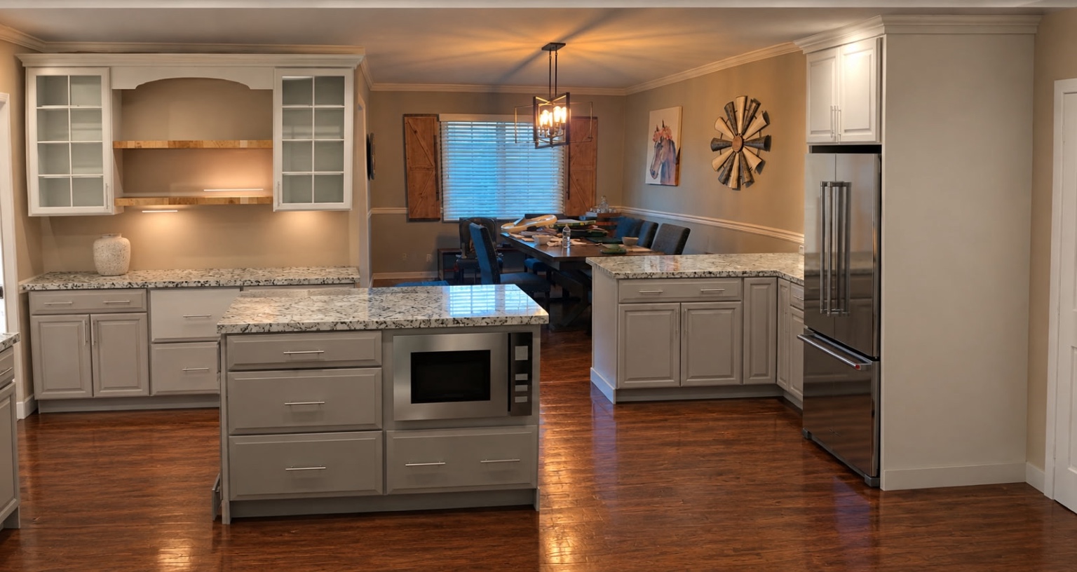 Kitchen island and refrigerator