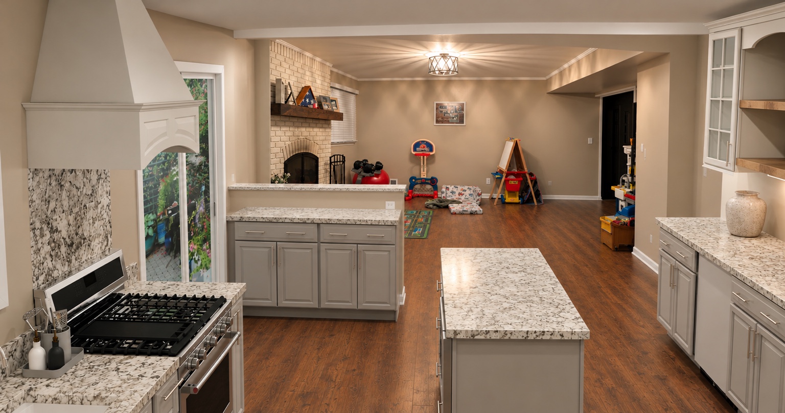 Kitchen toward living room